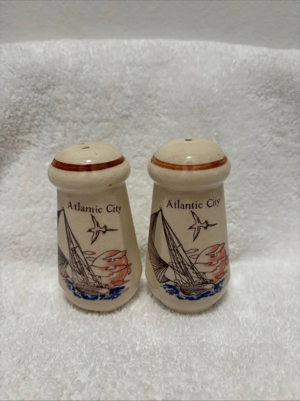 Vintage cottage core pink and blue salt and pepper shakers Atlantic City design